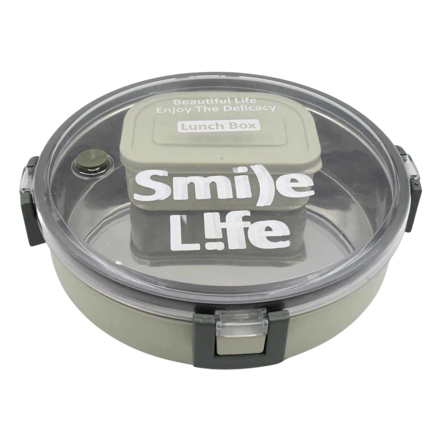 5584 Miracle Stainless Steel Round Lunch Box With Small Plastic Box Insert Leak Proof Lunch Box With Transparent Lid Lunch Box For Kids Adults For School Office (450 Ml + 250 Ml Approx)