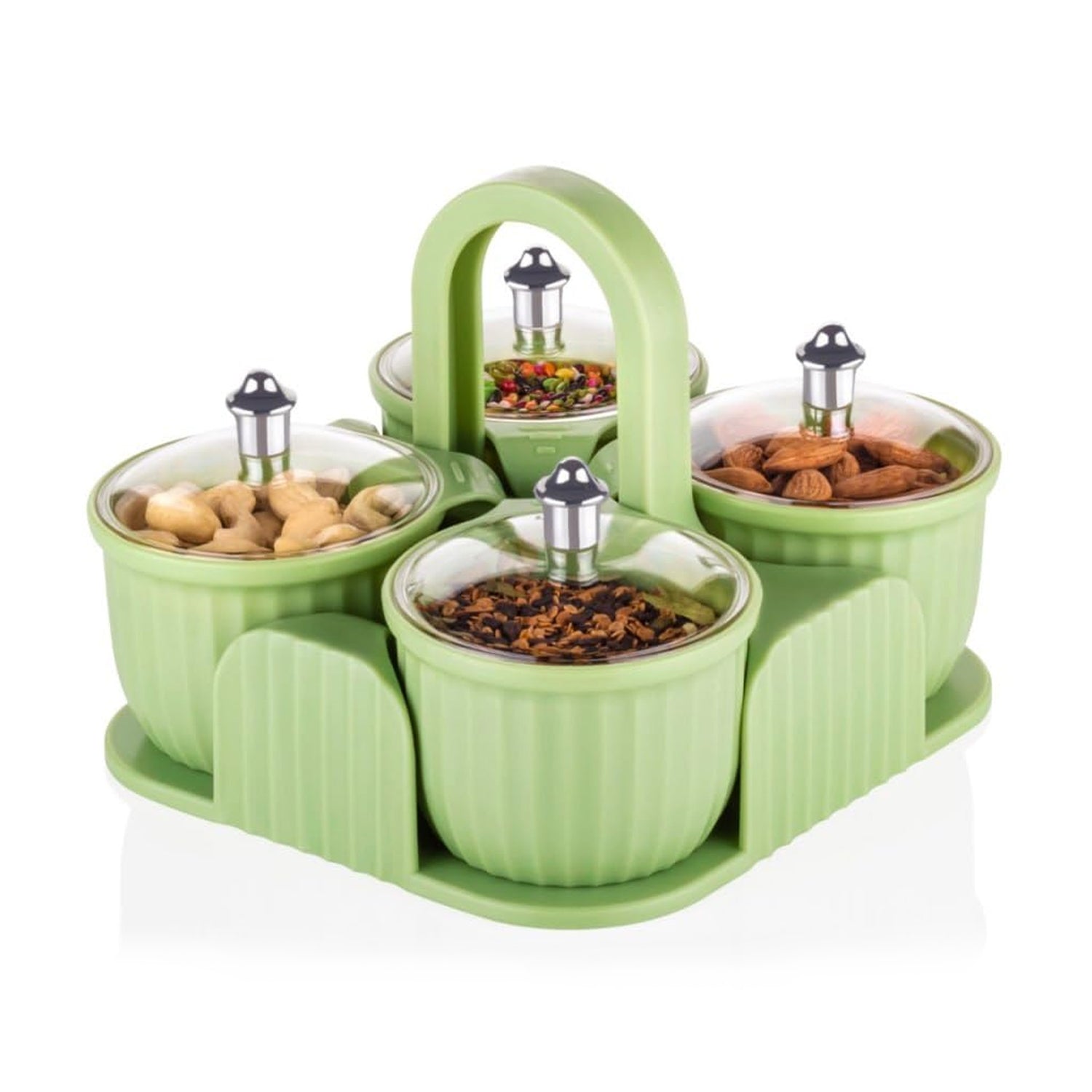 5779 Multipurpose Jar Dryfruit Set Candy Chocolate Snacks Storage Jar Masala Jar For Home And Kitchen Airtight Dry Fruit Plastic Storage Container Tray Set With Lid 4 Serving Jar Container For Sweetschipscookies(4 Pc Set)