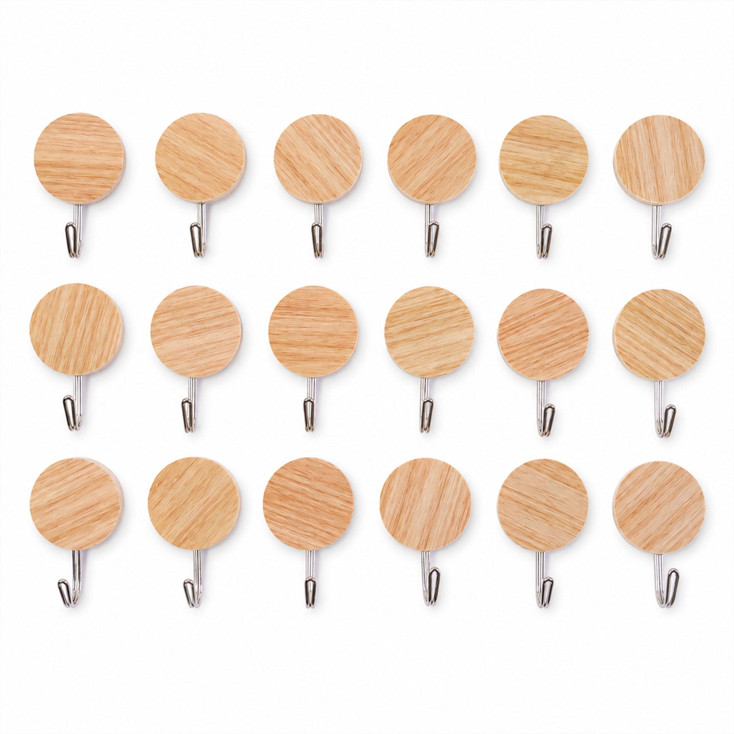 Self Adhesive Wall Hooks Strong Sticky Wooden Look Hanger No Drill (18 Pc)