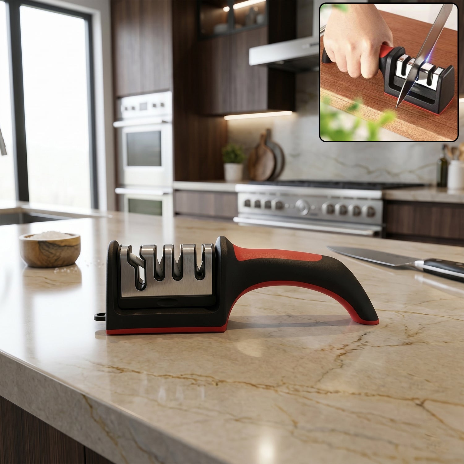 4 Stage Knife Sharpener Manual Kitchen Sharpening Tool With Non-slip Base (1 Pc)
