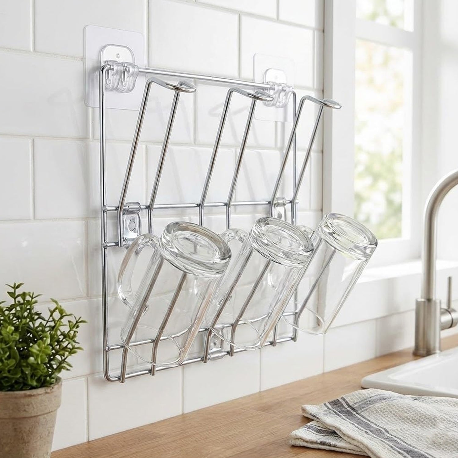 Wall-mounted Stainless-steel Cup  Mug Holder Rack (25 X 25 Cm 1 Pc)
