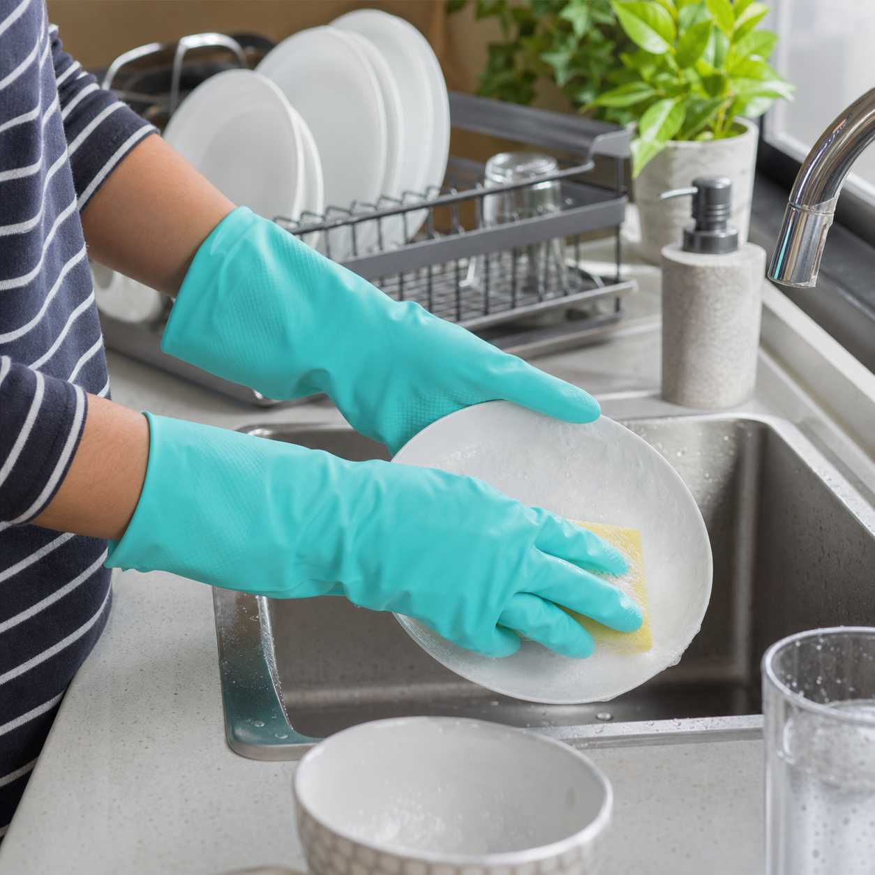Large Victor Green Cleaning Rubber Gloves Reusable Kitchen Dishwash (1 Pair)