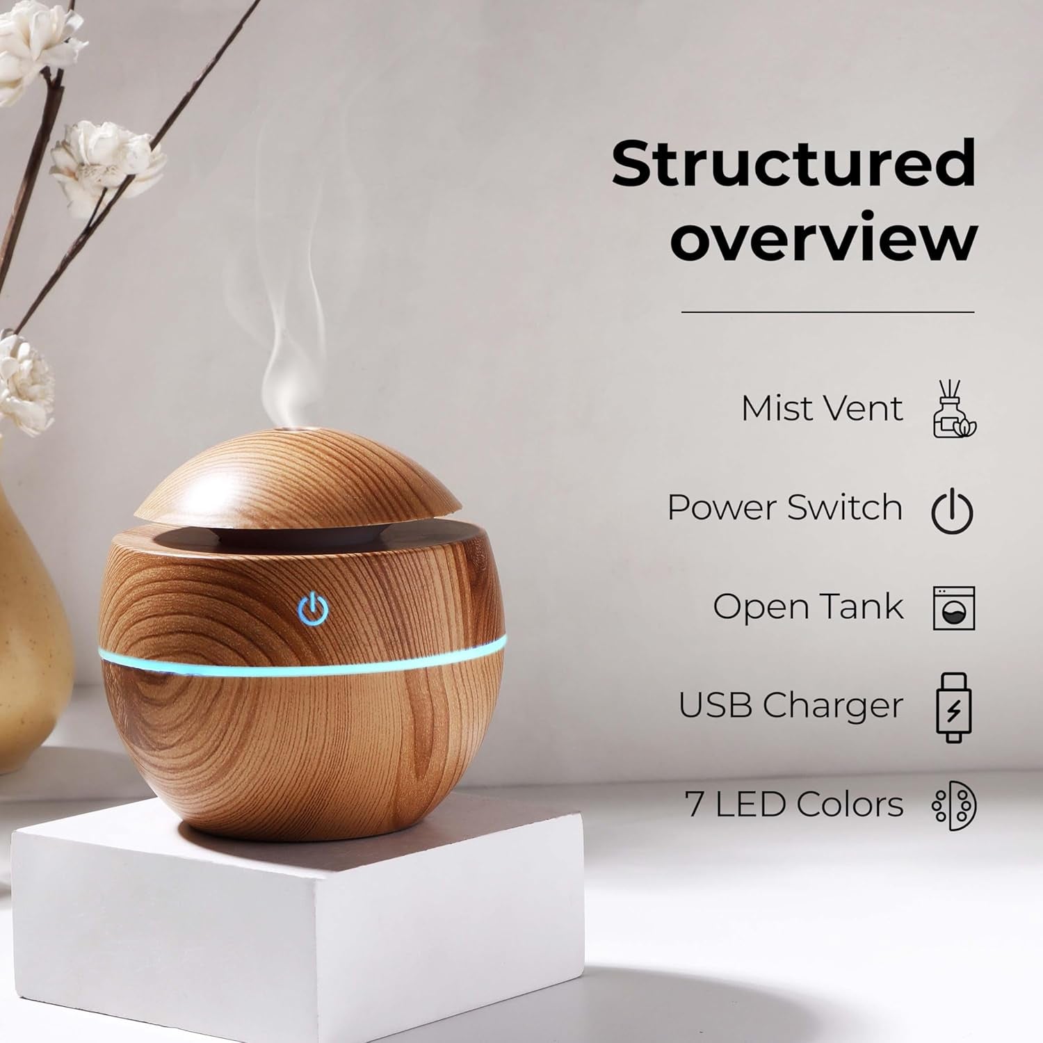 Ultrasonic Aroma Diffuser Humidifier 200ml With Led Light For Home Office (1 Pc)