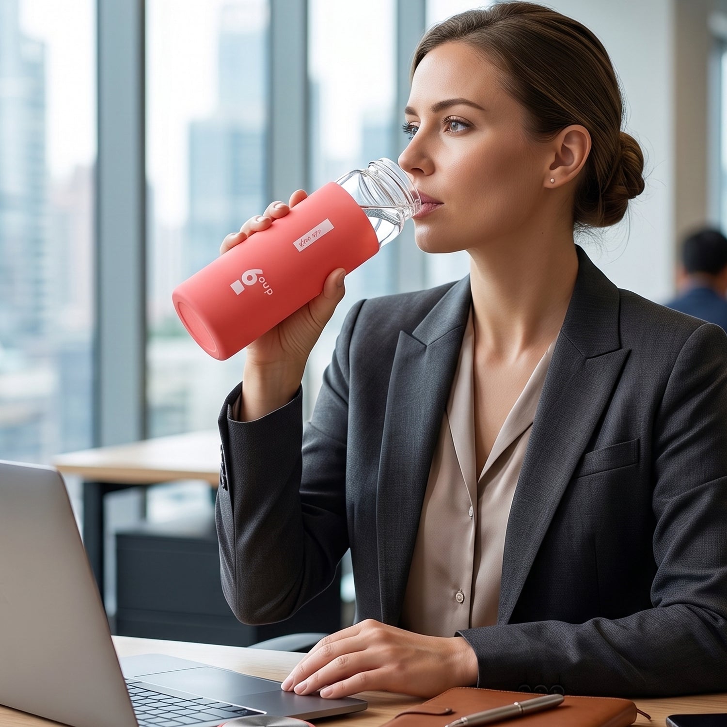 Premium Glass Water Bottle With Silicone Sleeve And Leak Proof Cap 400ml (1 Pc)