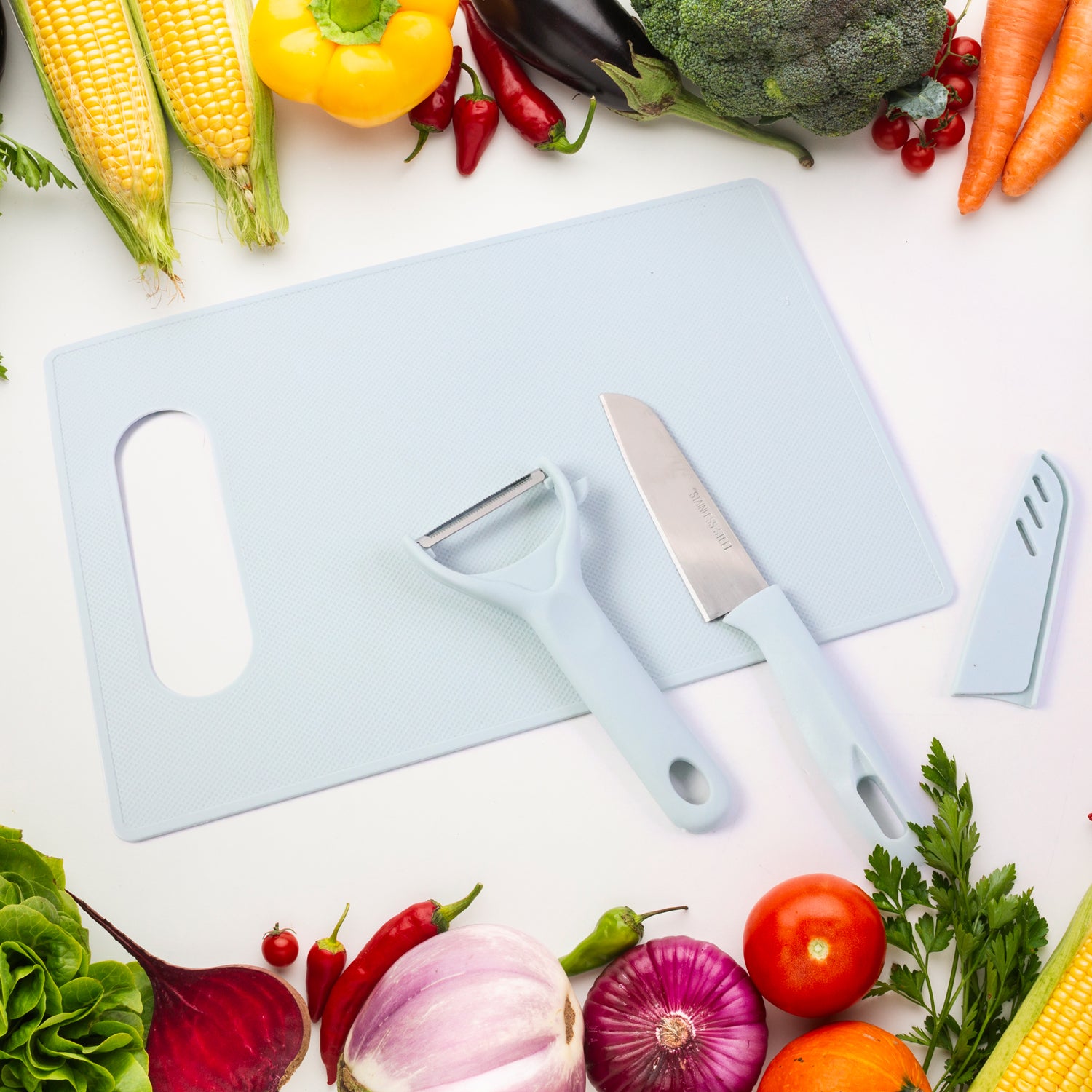 3 In 1 Kitchen Knife  Chopping Board Set (1 Set)