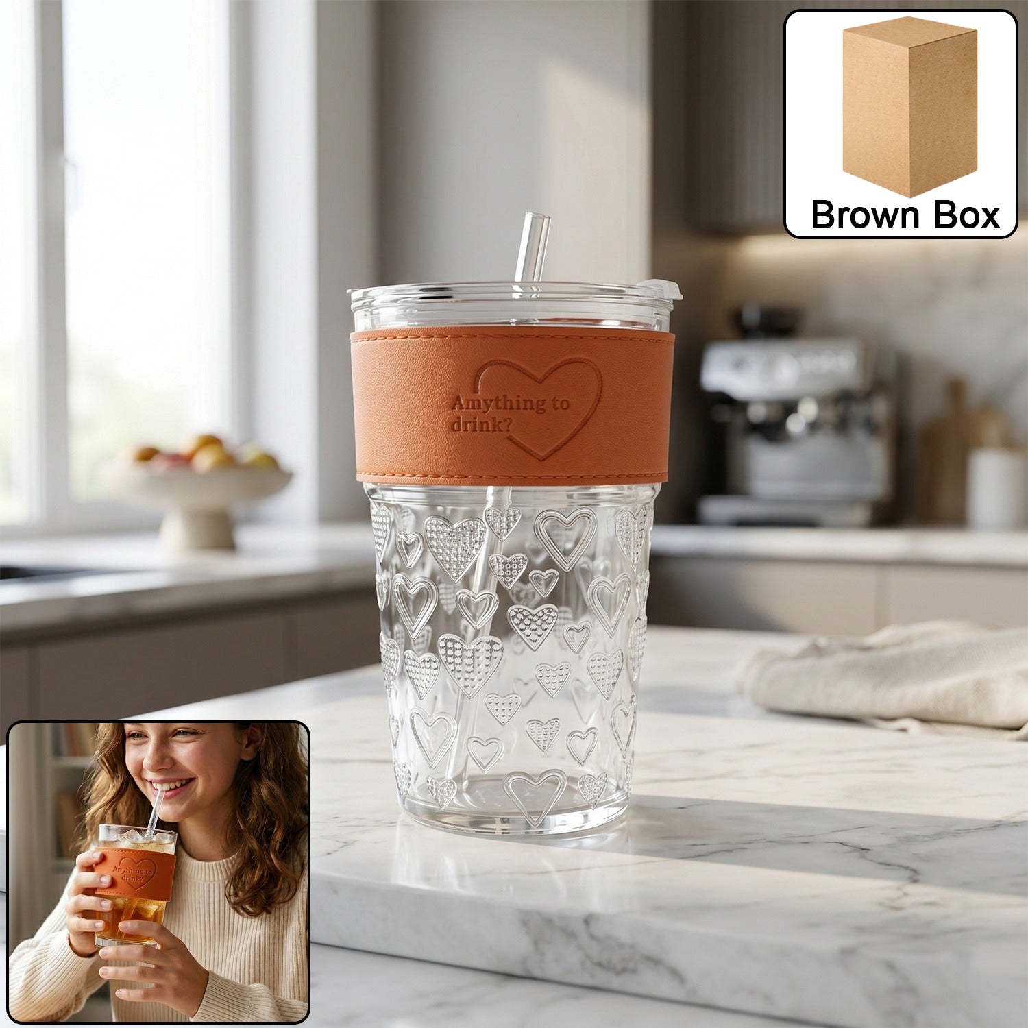 Glass Drinking Tumbler With Lid Transparent Water Juice Glass For Home (1 Pc)