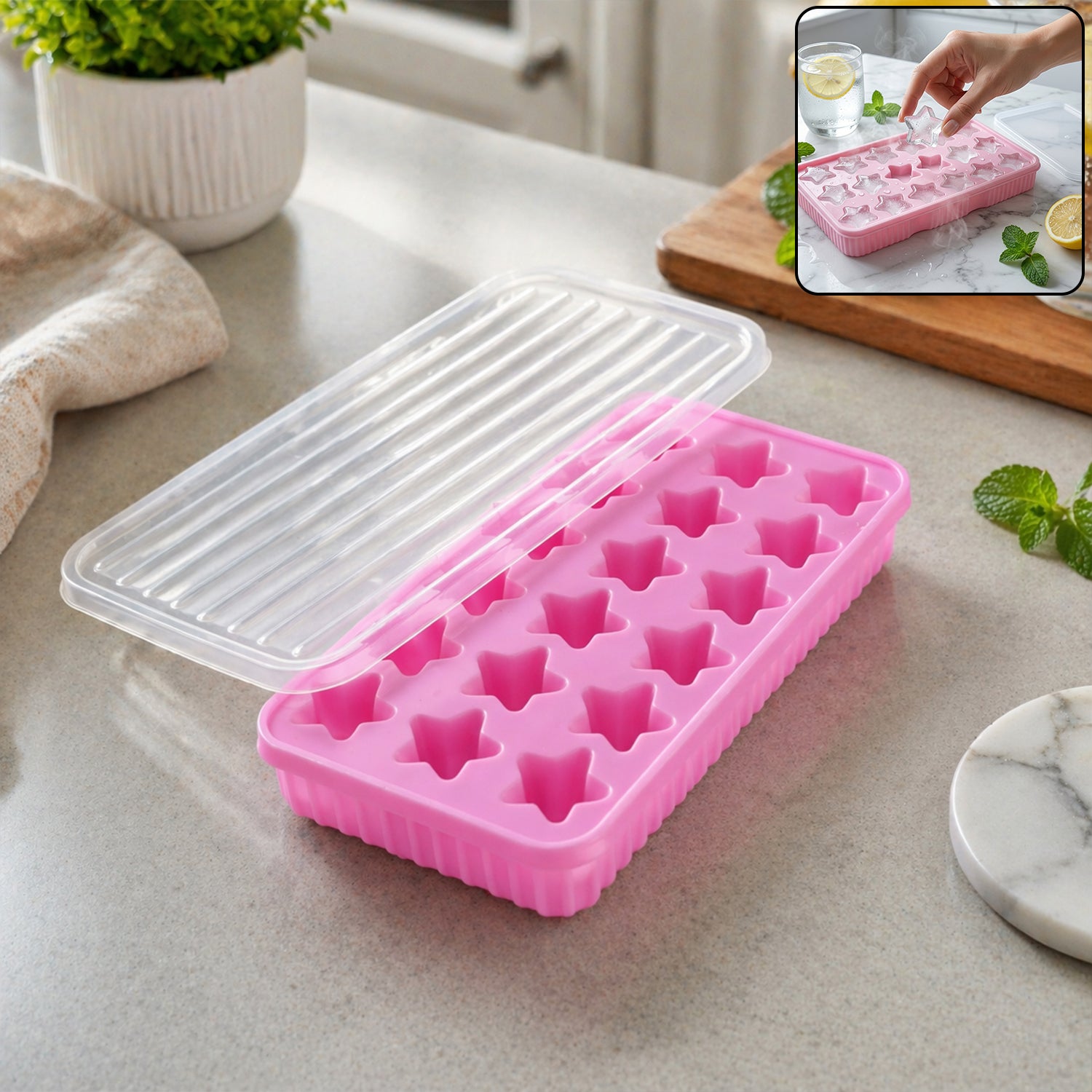 18 Grid Star Shape Ice Cube Tray With Lid (1 Pc)