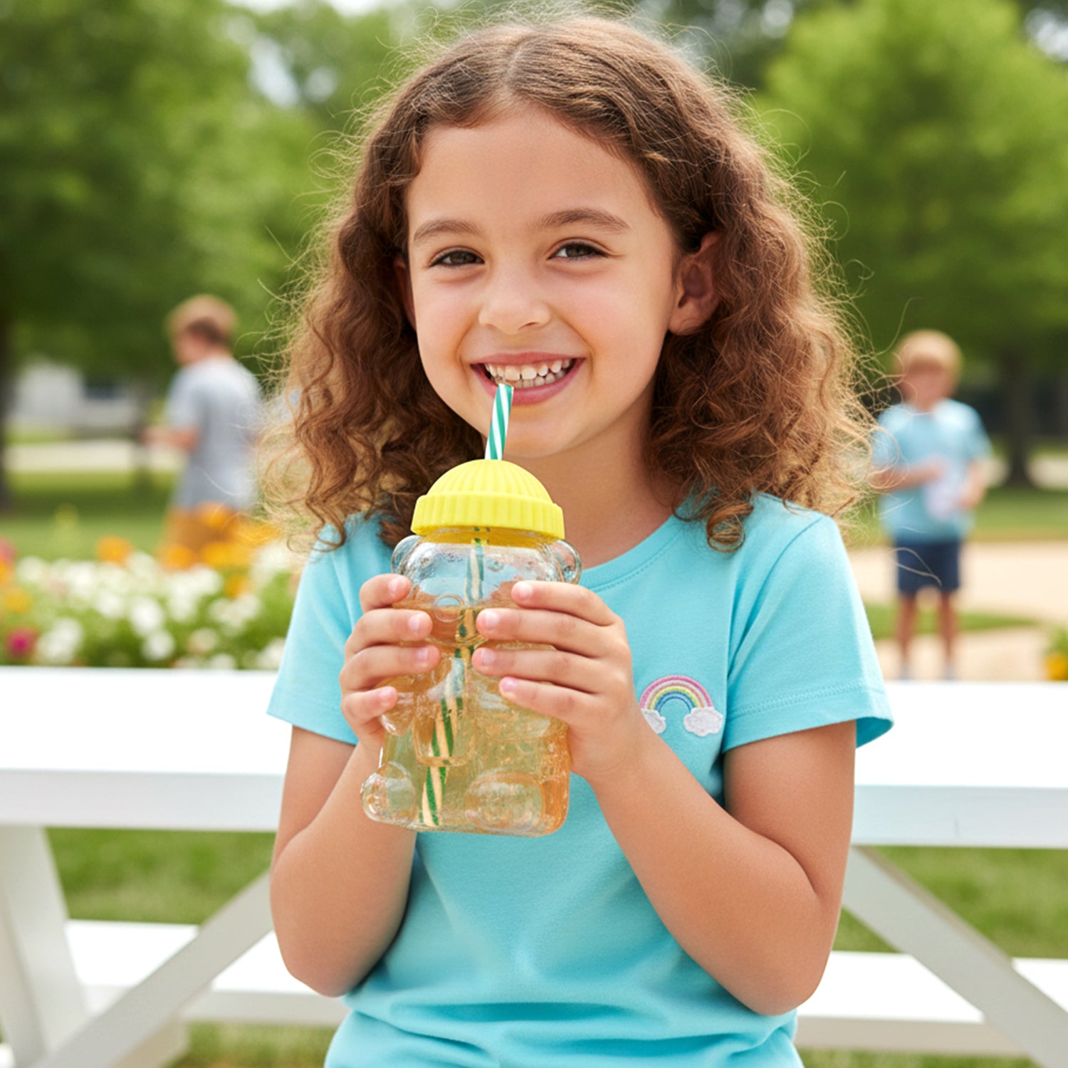 Cute Glass Bear Shape Kids Drinking Cup Bottle With Straw (1 Pc 350 Ml)