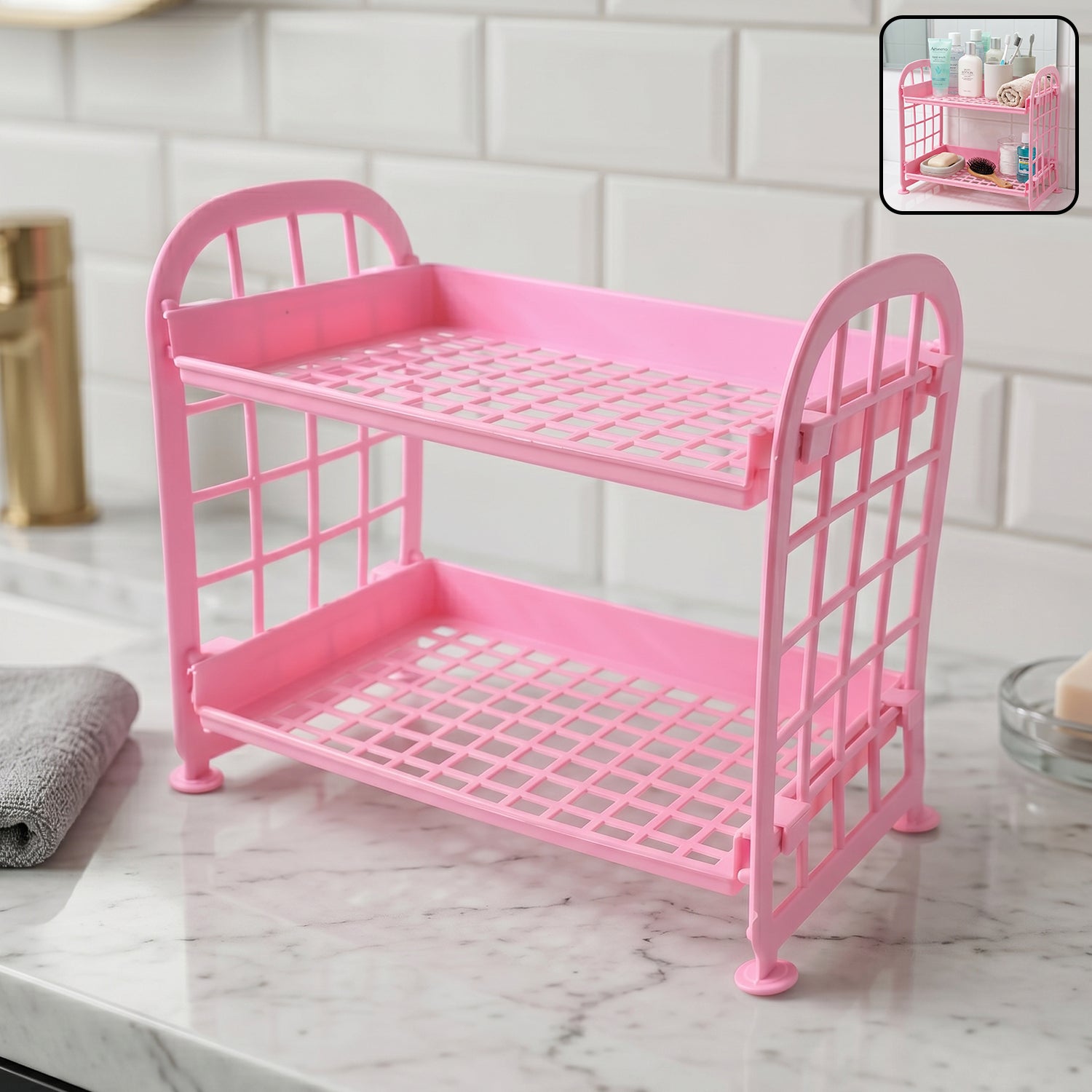2 Layer Small Plastic Rack Multipurpose Storage Organizer Shelf Kitchen (1 Pc)