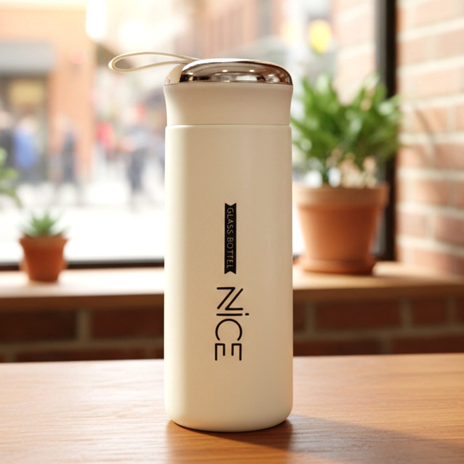 Premium White Glass Water Bottle (1 Pc 400 Ml)