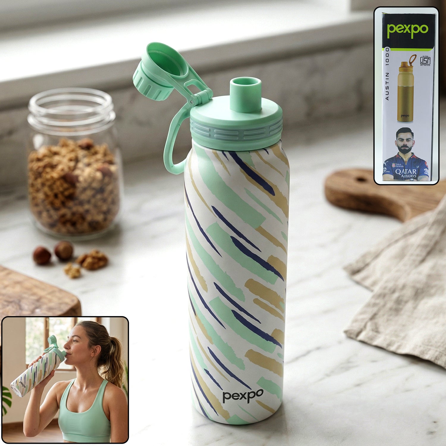 Pexpo Austin Art Stainless Steel Water Bottle 1000 Ml (1 Pc)