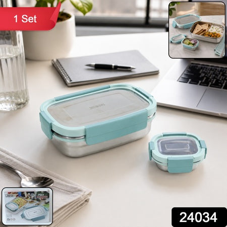 Ganesh Shine 750 Stainless Steel Lunch Box Set  With Small Side Container (1 Set)