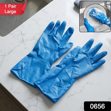 Large Blue Cleaning Rubber Gloves Reusable Kitchen Dishwashing (1 Pair)