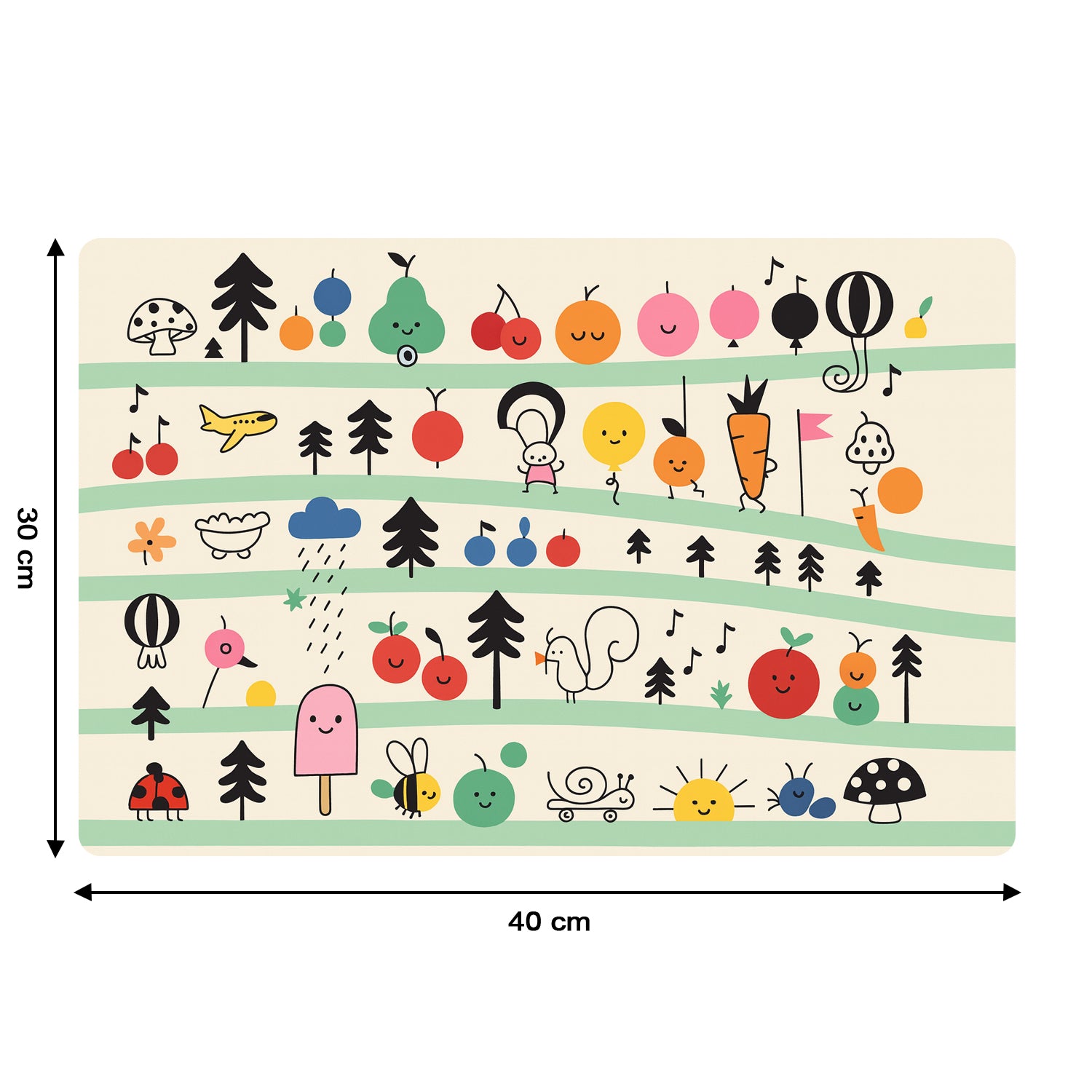 Colorful Cartoon Printed Dining Table Placemats For Kids (4 Pc  40x30 Cm)