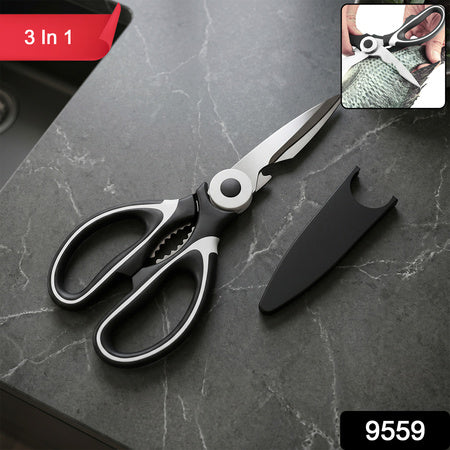 3 In 1 Multi-function Scissor Multipurpose Kitchen Scissors Steel Blades (1 Pc)