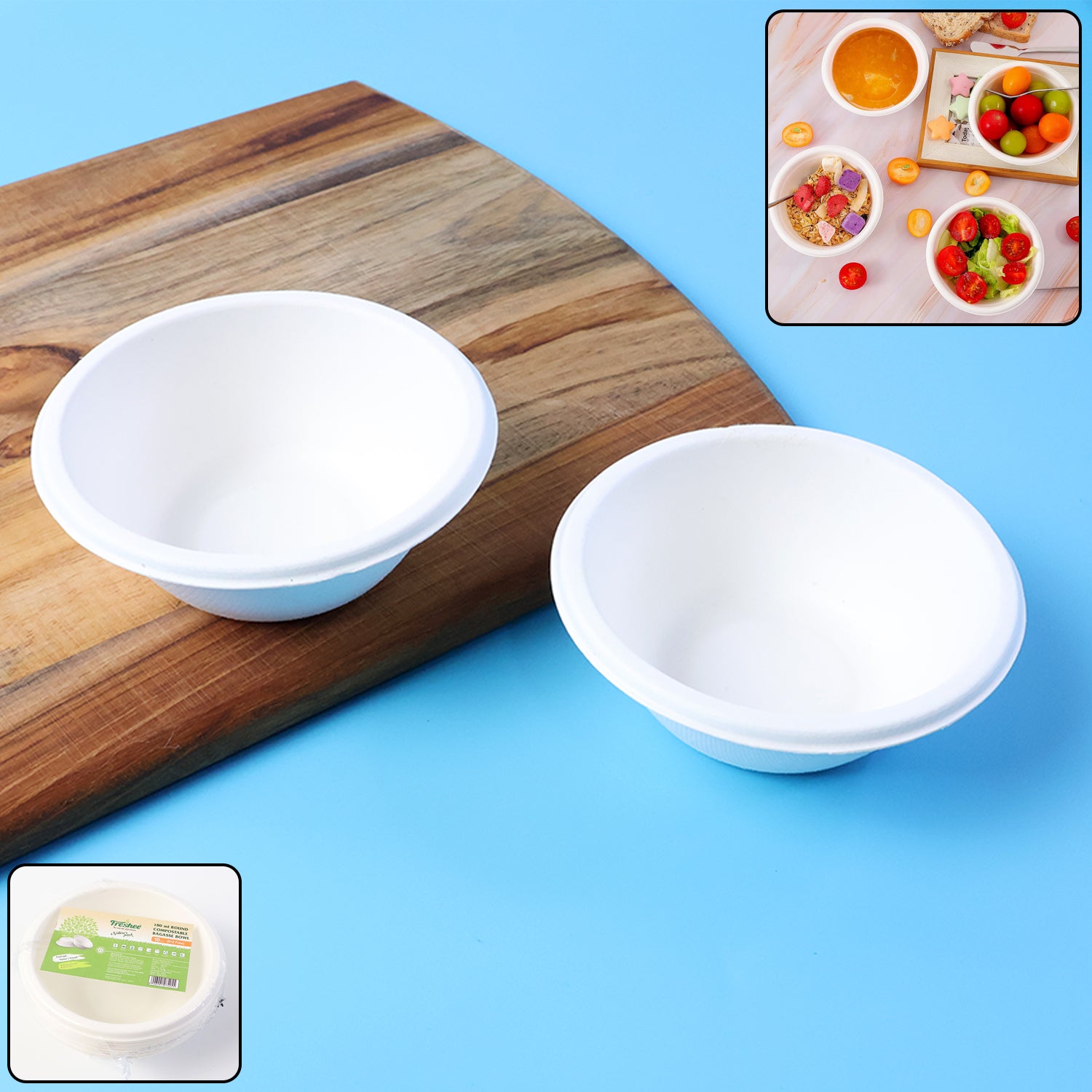 Freshee 180 Ml Round Compostable Bagasse Bow (10 Pc)