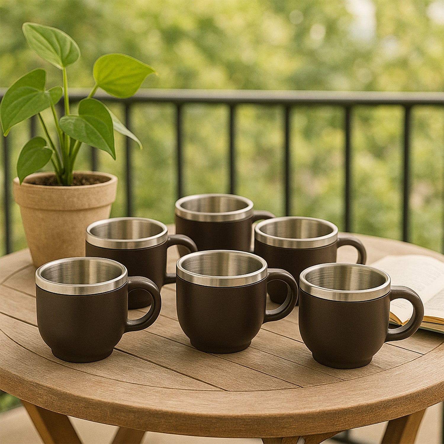 Apex Premium Double Wall Stainless Steel Cappuccino Mug Gift Set (6 Pc  100 Ml)