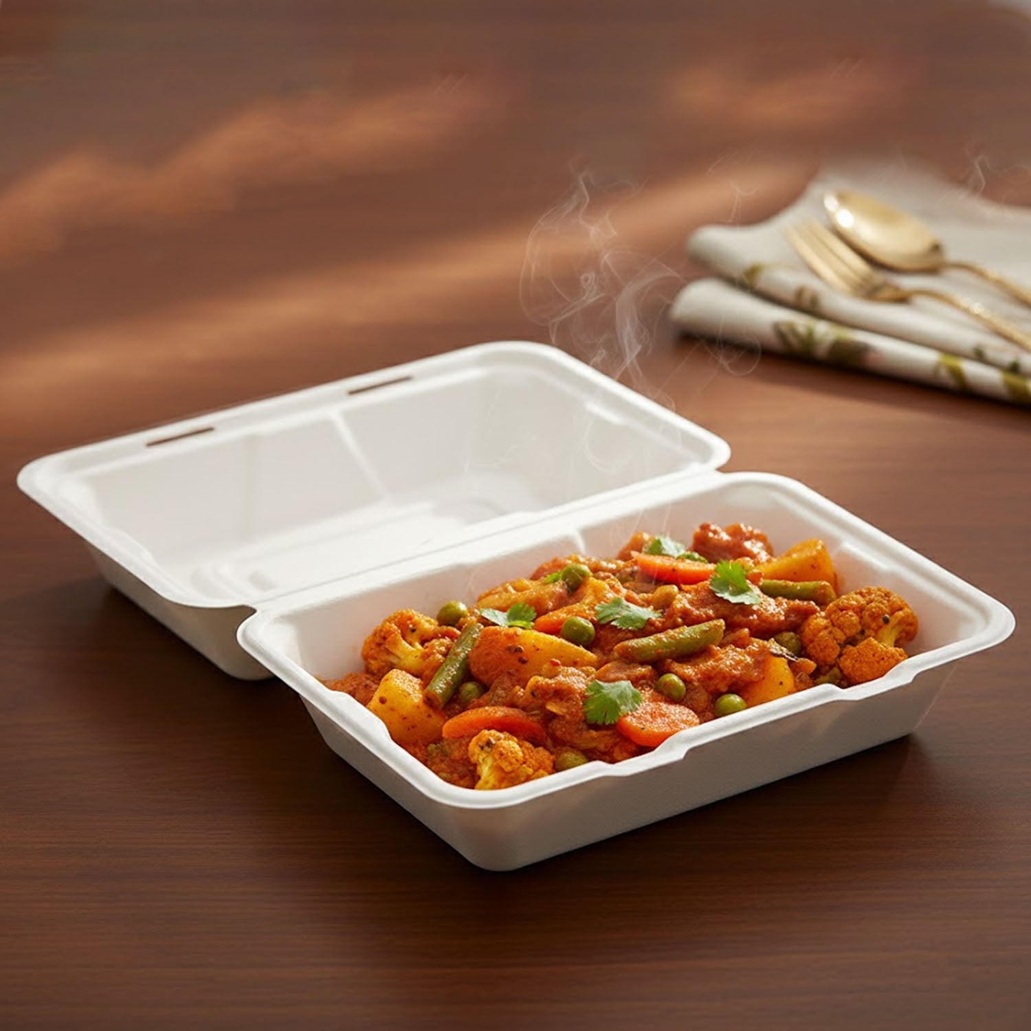 Vegnar Premium Bagasse Clamshell Food Box (10 Pc 9x6 Inch)