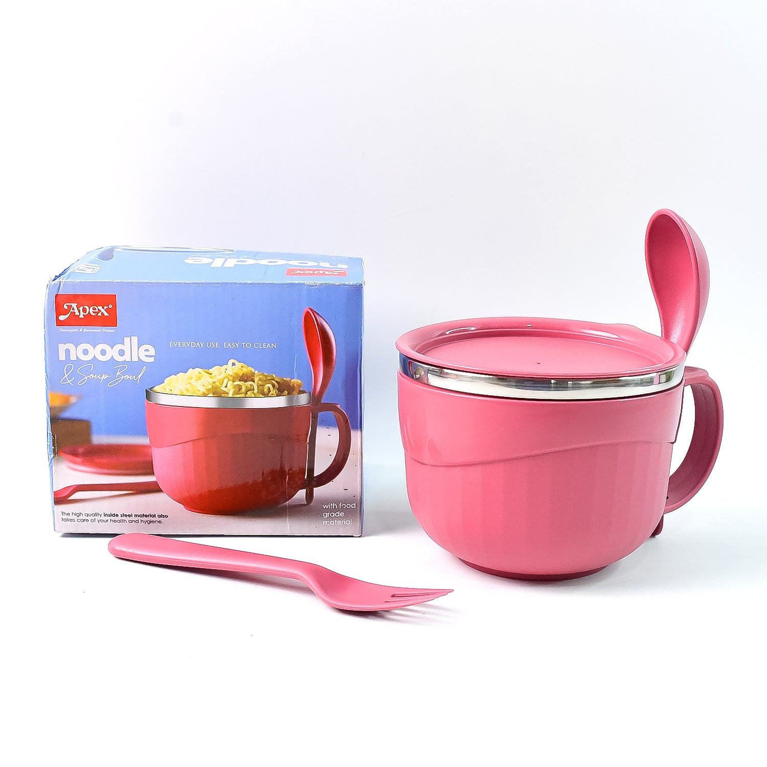 Apex Premium 700 Ml Multipurpose Noodle Bowl With Handle Lid And Fork