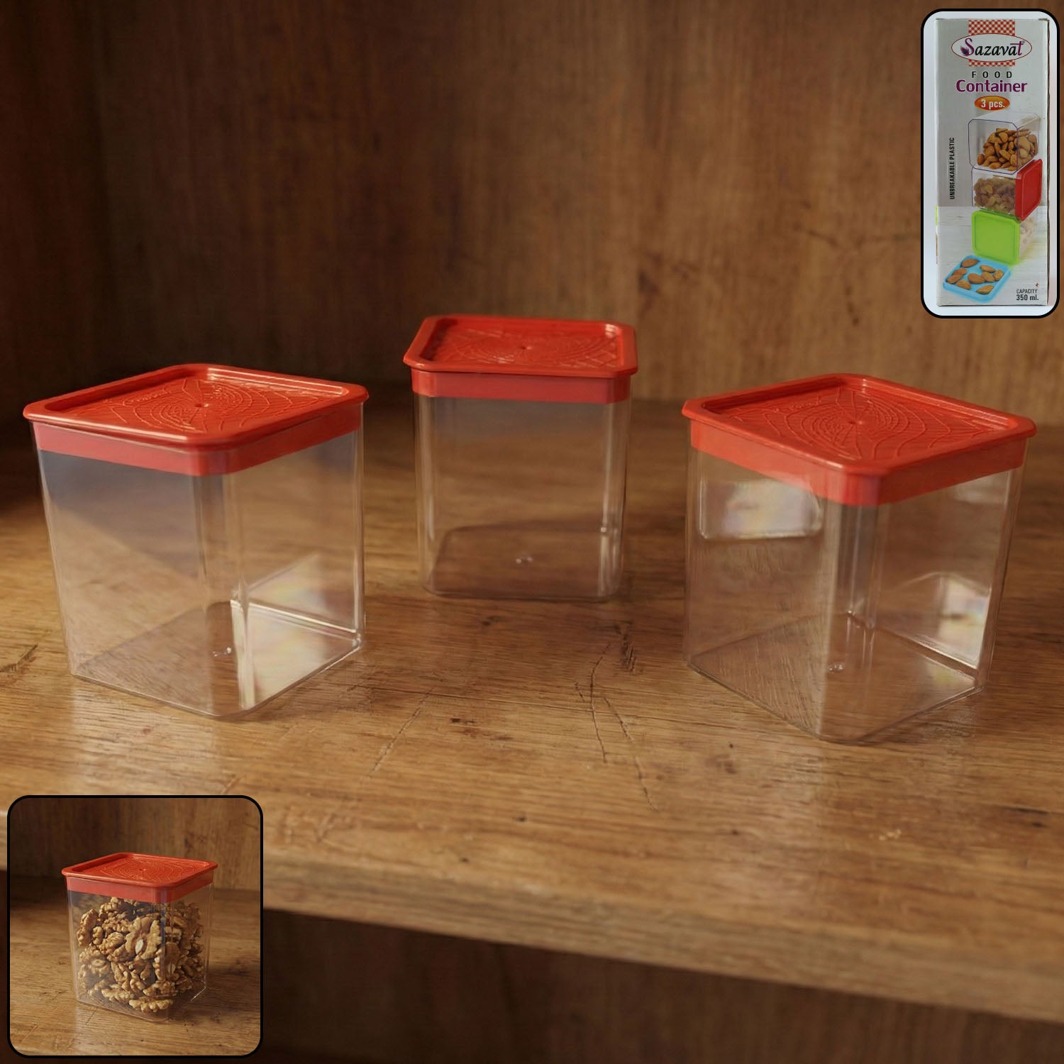 3 Piece Airtight Food Storage Container Set (1 Set  350 Ml)