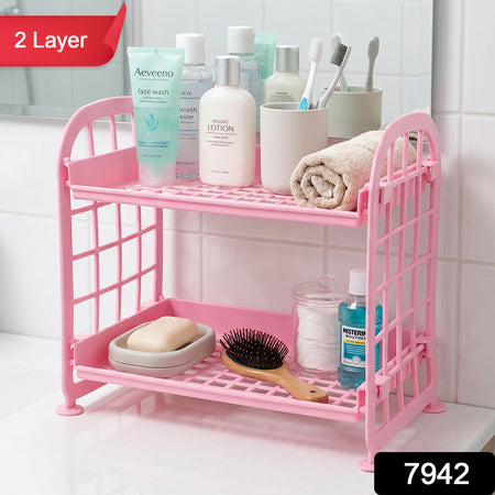 2 Layer Small Plastic Rack Multipurpose Storage Organizer Shelf Kitchen (1 Pc)