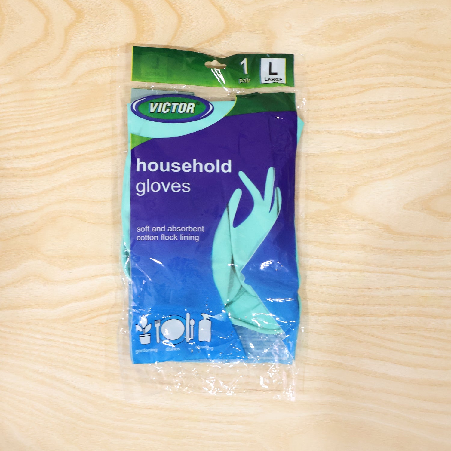 Large Victor Green Cleaning Rubber Gloves Reusable Kitchen Dishwash (1 Pair)