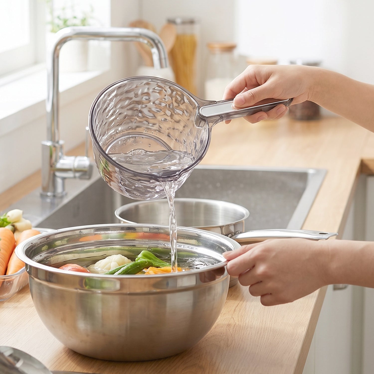 Transparent Plastic Water Dipper Scoop With Handle For Bathroom (1 Pc)