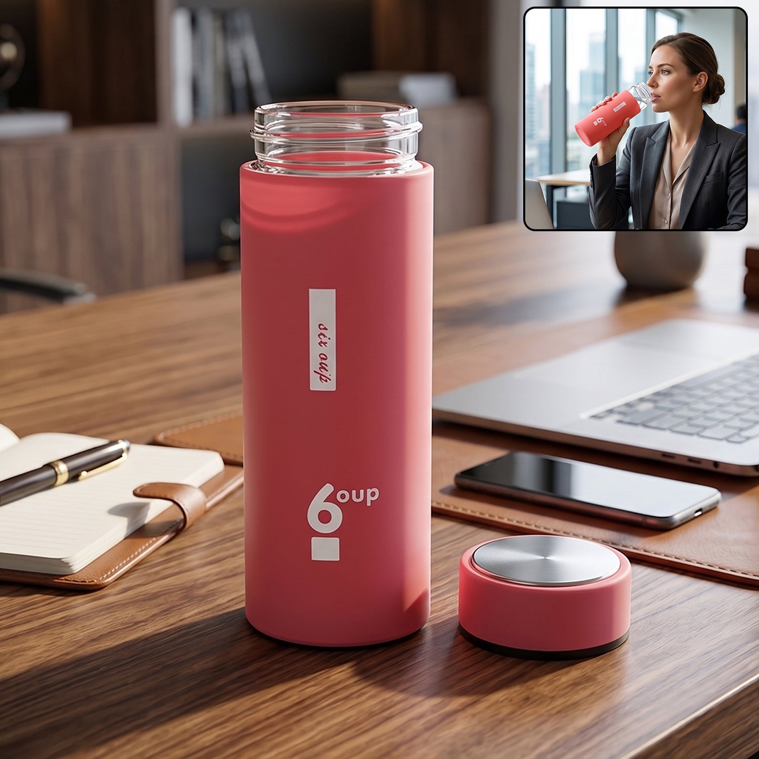 Premium Glass Water Bottle With Silicone Sleeve And Leak Proof Cap 400ml (1 Pc)