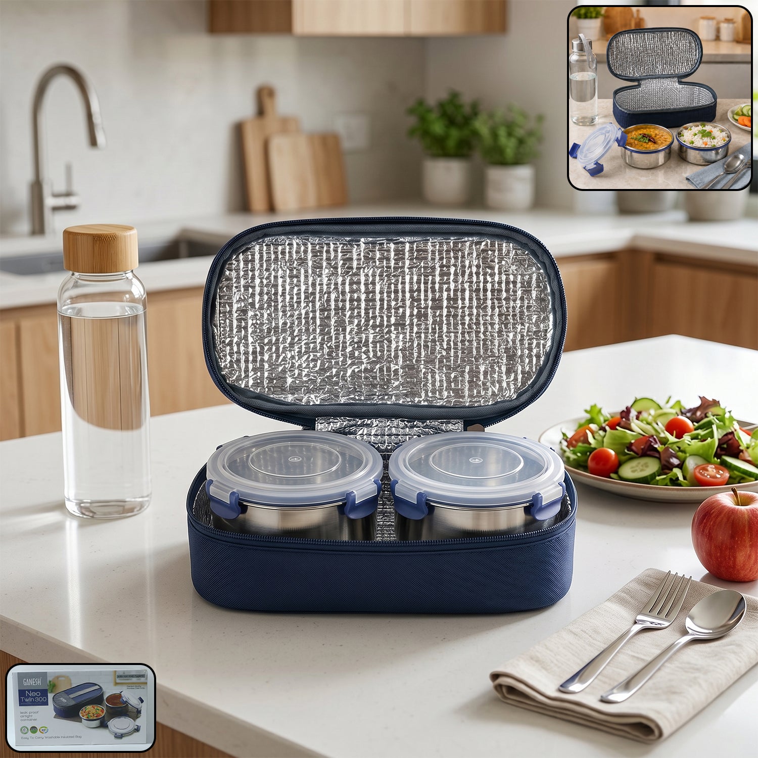 Ganesh Neo Twin 300 Stainless Steel Lunch Box Set (1 Set)