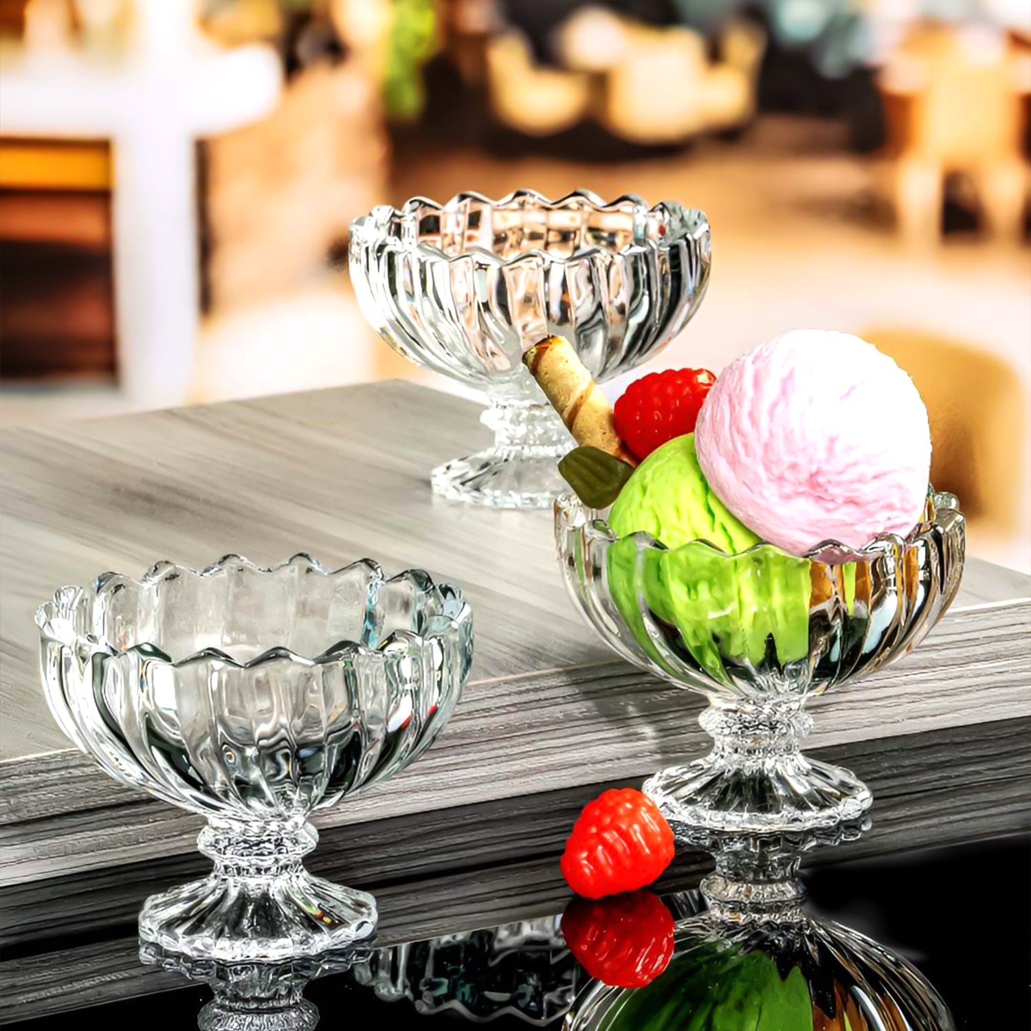 Glass Ice Cream Bowls Glass Dessert Cups For Sundae (6 Pcs)