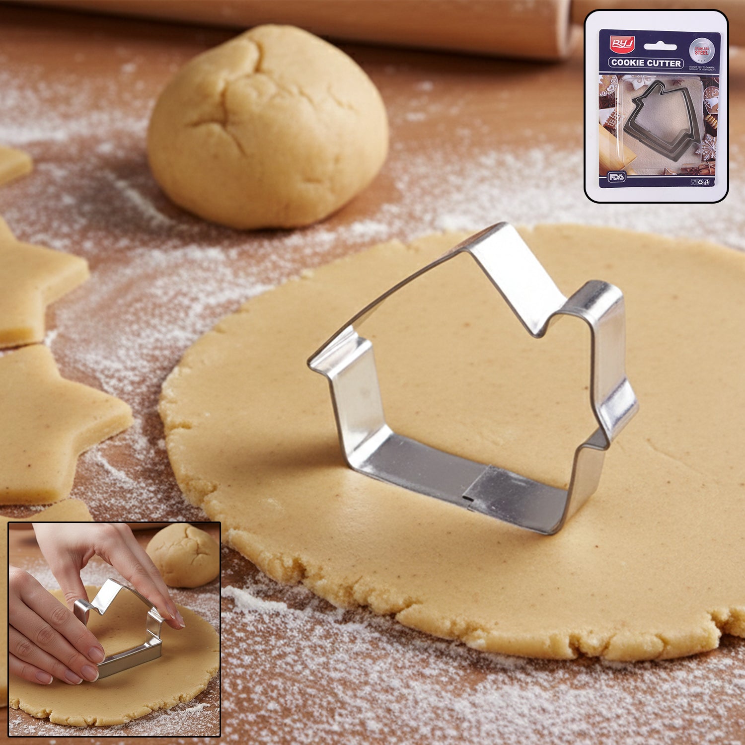 Stainless Steel House Shape Cookie Cutter Set (3 Pc Mix Design Set)