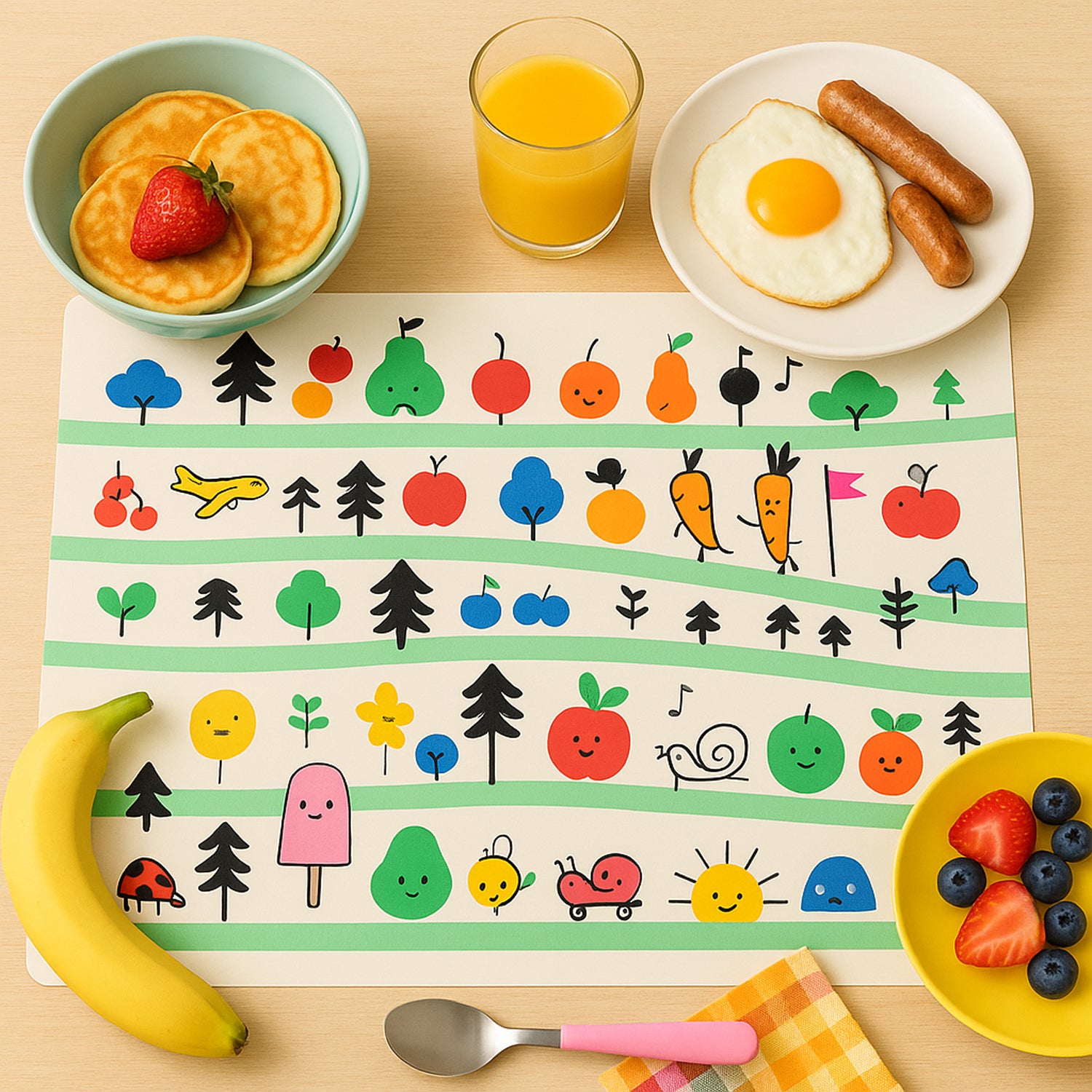 Colorful Cartoon Printed Dining Table Placemats For Kids (4 Pc  40x30 Cm)