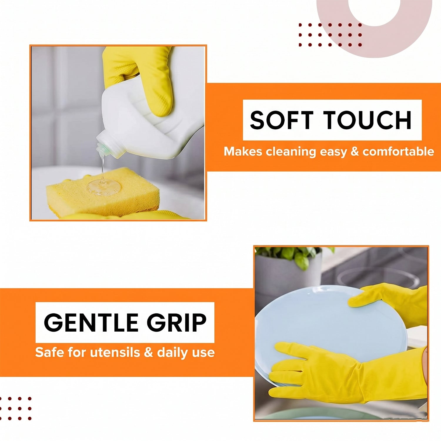 Large Yellow Cleaning Rubber Gloves Reusable Kitchen Dishwashing (1 Pair)
