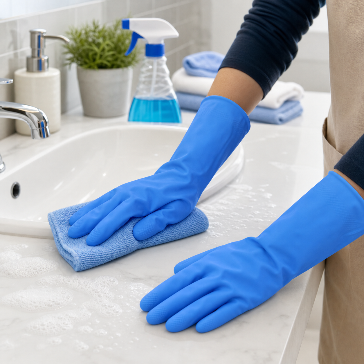 Medium Victor Blue Cleaning Rubber Gloves Reusable Kitchen Dishwash (1 Pair)