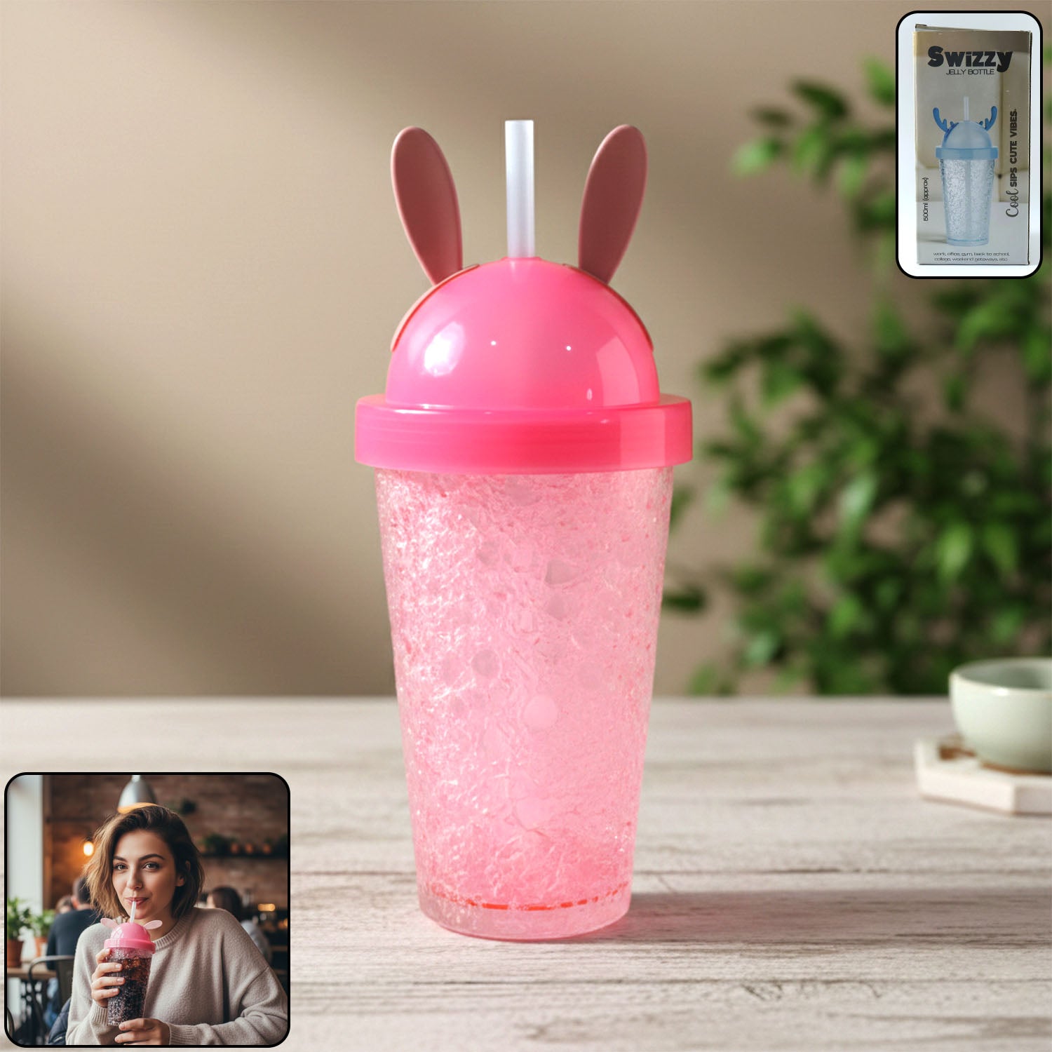 Cute Bunny Ear Design  Tumbler Sipper Bottle (500 Ml 1 Pc)