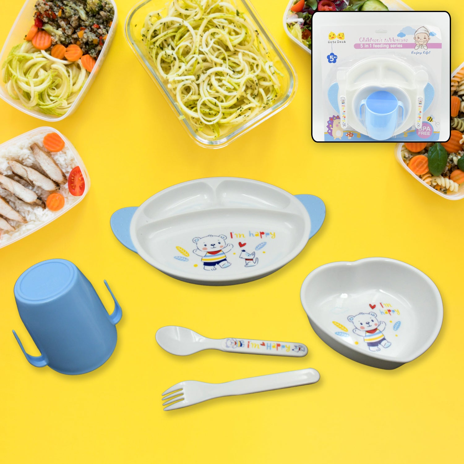 8176 5in1 Baby Feeding Set For Kids And Toddlerschildren Children Dinnerware Set - Feeding Set For Kids Cartoon Design Plate Cup Spoon Fork  Tableware Cutlery For Kids Microwave  Dishwasher Safe (5 Pcs Set)