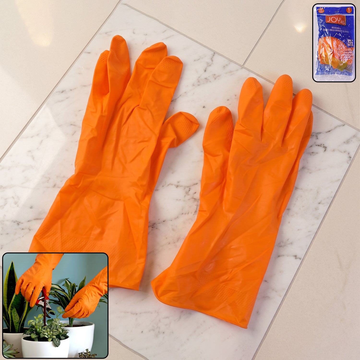 Large Orange Cleaning Rubber Gloves Reusable Kitchen Dishwashing (1 Pair)