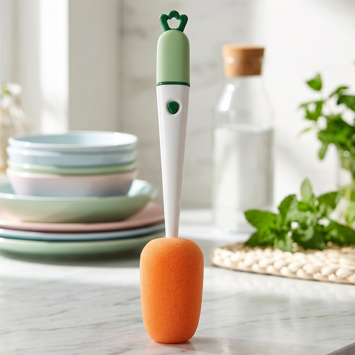 3 In 1 Carrot Bottle Cleaning Brush With Sponge For Cups And Flasks (1 Pc)